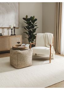 benuta Pure Pouf en laine fait main Rocco Taupe 45x45x45 cm - Tapis en fibres naturelles