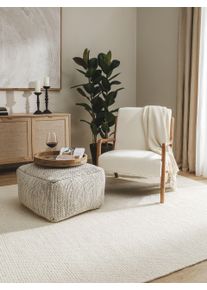 benuta Pure Pouf en laine fait main Rocco Beige/Noir 55x55x30 cm - Tapis en fibres naturelles