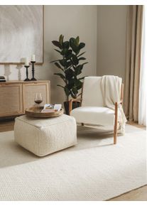 benuta Pure Pouf en laine fait main Rocco Blanc 55x55x30 cm - Tapis en fibres naturelles