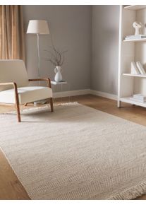 benuta Pure Ullteppe Lars Cr&egrave;me 120x170 cm Strips, Uni,Med frynser