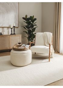 benuta Pure Pouf en laine fait main Rocco Blanc 55x55x30 cm - Tapis en fibres naturelles