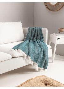 benuta Nest Koc bawełniany Alisea niebieski 125x150 cm Bawełna Ikat