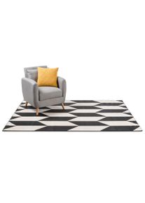 Tapis poil ras Dessert Noir & Blanc 80x150 cm - Tapis poil court design moderne pour salon