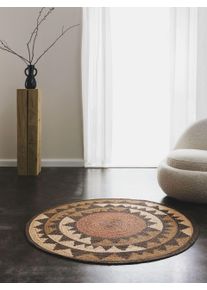 benuta Pure Dywan jutowy Sahara brązowy ø 120 cm okrągły Sizal/Juta Abstrakcyjny
