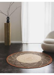 benuta Pure Dywan jutowy Sahara brązowy ø 90 cm okrągły Sizal/Juta Abstrakcyjny,Berberyjski, Kelim