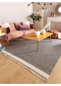 benuta Pure Wollen Vloerkleed Kim Zwart/Wit 80x120 cm - Moderne Vloerkleden voor Woonkamer, Slaapkamer & Eetkamer