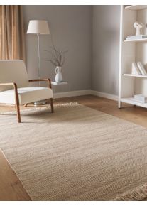 benuta Pure Ullteppe Lars Beige 120x170 cm Strips, Uni,Med frynser