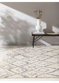 benuta Finest Wollen Vloerkleed Wilma Zwart/Wit 80x150 cm - Wollen Vloerkleden