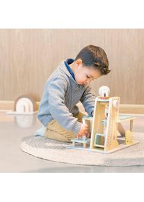 Beeloom - Parking en bois Montessori, avec deux étages, jouets pour enfants pour garçons et filles, comprend 4 voitures.