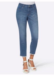 Damen 7/8-Jeans mit Spitze am Beinabschluss in blue-bleached ,Größe 42, WITT, 81% Baumwolle, 17% Polyester, 2% Elasthan