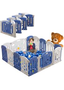 Parc pour bébé pliable avec porte et planche à jouets, panneaux bleus et blancs - Grille de barrière pour bébé en plastique (12 Pièces) - Aufun
