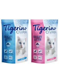 Liti&egrave;re Tigerino Crystals Colourful Sensitive, sans parfum.- lot mixte 2 x 5 L : bleu et rose