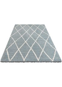 ELLE Decoration Hochflor-Teppich »Abbeville«, Rechteckig, 32 Mm Höhe, Dichter, Hochflor, Skandi Look, Geometrisches Design, Robust blau, Größe B/L:...