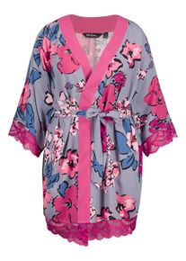 Ulla Popken Dames Ochtendjas blauw / grijs / pink / rosa M-XL