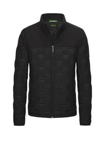 Plus size : BOSS Green, Quilted jacket with down and all-over logo print in a Black
