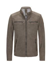 Plus size : Gipsy, Biker-style leather jacket, perforated in a Grey