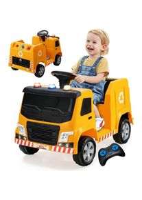 Goplus - Tracteur Electrique Enfants 3-8 Ans avec Télécommande 2,4G Camion Poubelle Recyclage électrique 3KM/h 6 Jouets,Lumières et Musique, Voiture