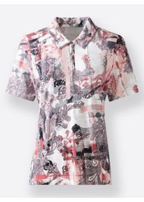Dames Poloshirt met print rondom in poeder/steengrijs gedessineerd ,maat 38, WITT, 95% Viscose, 5% Elastan