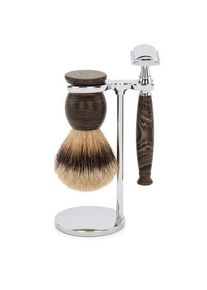 Dassenharen scheerkwast en Ebonite scheermes set met standaard