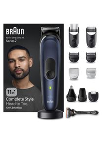 Braun Haarschneider »All-In-One Series 7 mgk7450«, Wasserdicht, 11-In-1 Barttrimmer blau, Das 11-in-1 Styling Set von Braun für die Körperpflege...