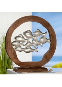 Gilde Tierfigur »Fischschwarm«, (1 St.) silberfarben, Größe B/H/T: 45 cm x 45 cm x 13 cm B/H/T: 45 cm x 45 cm x 13 cm , Dekorative Skulptur