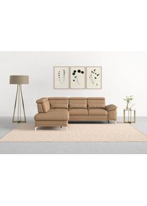 Sit & More Sit&More Ecksofa »Cabrio«, Mit Sitztiefenverstellung Und Federkern, 3 Nierenkissen braun, Größe B/H/T: 274 cm x 87 cm x 230 cm B/H/T: 274 cm x 87...