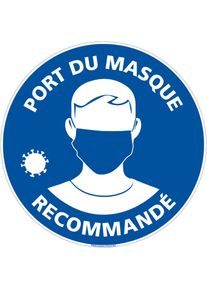Panneau Port du Masque Recommandé Rond G1666. Signalisation coronavirus. Autocollant Masque Recommandé, panneau pvc, Aluminium - Aluminium 2 mm