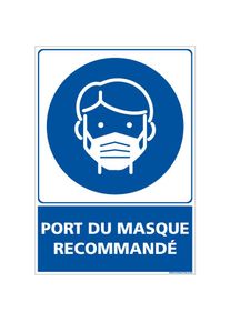 Panneau Port du Masque Recommandé Rectangulaire E0883. Signalisation coronavirus. Autocollant Masque Recommandé, panneau pvc, Aluminium - pvc - 450 x