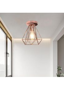 Plafonnier Industrielle Retro en Forme Diamant E27 Suspension Luminaire Métal pour Chambre Couloir Bar Couloir Rose - Or rose