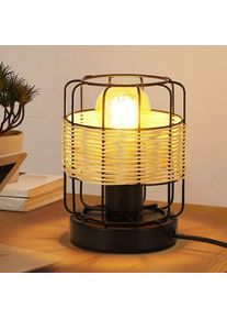 Lampe de table vintage lampe de chevet rétro petite lampe de table bohème lampe salon noir en rotin métal E27 lampe de bureau scandinave décoration