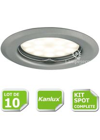 Kanlux - Kit complete de 10 Spots encastrable chrome mat marque avec GU10 led 5W Blanc Chaud