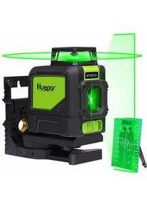 Huepar - 901CG 1 x 360 Niveau Laser Croix Vert, Ligne Laser Auto-nivellement Commutable Ligne Horizontale de 360 degrés avec Mode Pulsé Extérieur,