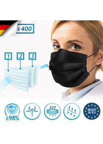 Masque Chirurgical - 400 Pièces,Type iir, Noir, bfe ≥ 98%, din en 14683, Made in eu, 3 Couches - Masque Jetable, Médical Adulte, Protection Facial,