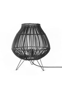 Paco Home - Rotin Suspension Salon Lampe à Poser Boho Lampe En Cage Table De Chevet Métal Noir (Ø31 cm), Lampe de table - Type 2