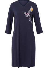 Dames Nachthemden met op dessin geplaatste print, puur katoen marine + lavendel Maat 48/50