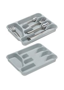 Range-couverts, lot de 2, cinq compartiments, pour les ustensiles de cuisine, plastique, 4 x 25 x 33 cm, gris - Relaxdays