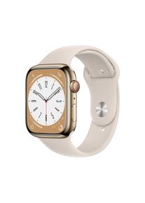 Apple Smartwatch »Series 8, Gps + Cellular, Edelstahl-Gehäuse, 45 Mm Mit Sportarmband«, (Watch Os) goldfarben, Always-On Retina LTPO OLED Display
