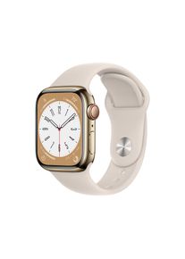 Apple Smartwatch »Series 8, Gps + Cellular, Edelstahl-Gehäuse, 41 Mm Mit Sportarmband«, (Watch Os) goldfarben, Always-On Retina LTPO OLED Display