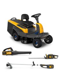 Stiga Garden Akku-Rasentraktor »Swift 372e Promotion«, (Spar-Set) gelb , ePower Paket: Inklusive Laubbläser, Heckenschere, Motorsene, 2x 5 Ah und...