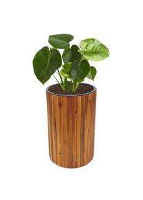 Pflanzkasten HWC-L24, Pflanzkübel Blumentopf Blumenkasten, rund 50x34cm Outdoor Akazie Holz MVG-zertifiziert, braun