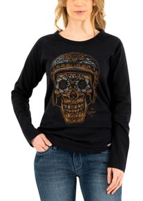 Rokker La Catrina, t-shirt manica lunga donna , colore: Nero/Arancione/Bianco , dimensione: XL