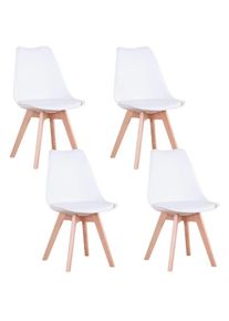 Lot de 4 chaises de salle a manger - Coussin de siège en cuir-Scandinave(Blanc) - blanc - Wokaka