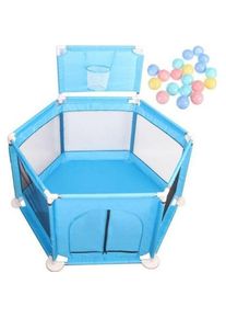 Parc bébé et compact à 6 côtés avec 10 boules LEXLIFE - stylo de jeu solide et durable - Bleu