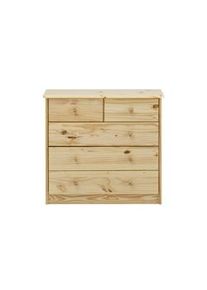 Möbilia Möbilia Cómoda | 5 cajones | madera maciza de pino | ancho 81 x fondo 35 x alto 75 cm | lacada natural