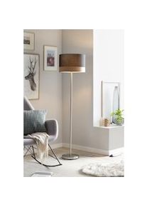 Salesfever lámpara de pie redonda | 1 luz | pantalla de tela con decoración de madera | estructura de metal|An38xPr38xAl151cm|aspecto de madera negra