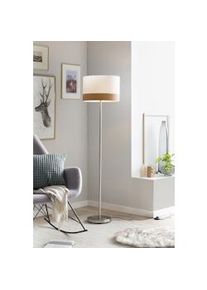 Salesfever lámpara de pie redonda |1 luz|pantalla de tela con decoración de madera|estructura de metal|An38xPr38xAl151cm|blanco con aspecto de madera