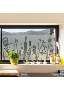 Film Fenêtre Anti Regard Occultant - cuisine ustensiles - Stickers pour Vitres & Porte de Douche - 40x200cm - multicolore