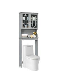 Goplus - Etagere de Rangement Dessus Toilette, Placard avec Deux Portes Transparentes, Place de Toilette et Machine a Laver en Bas, Etagere Ouvert au