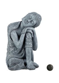 Relaxdays - Statue de Bouddha figurine de Bouddha décoration jardin sculpture céramique Zen 60 cm, gris clair