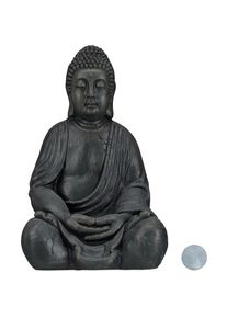 Relaxdays - Statue de Buddha figurine de Bouddha décoration jardin sculpture céramique Zen 50 cm, gris foncé